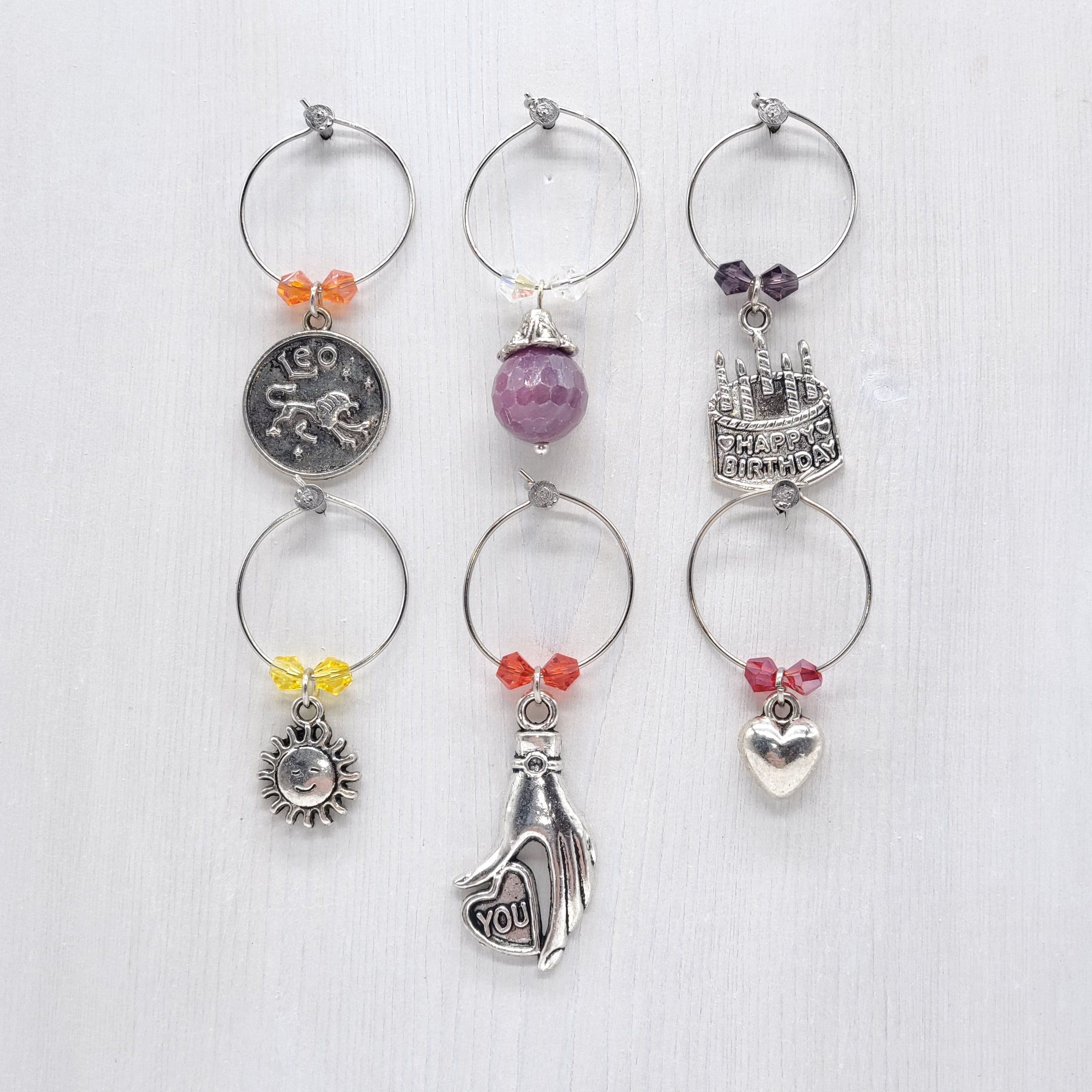 Birthday-Leo wine charms set of 6