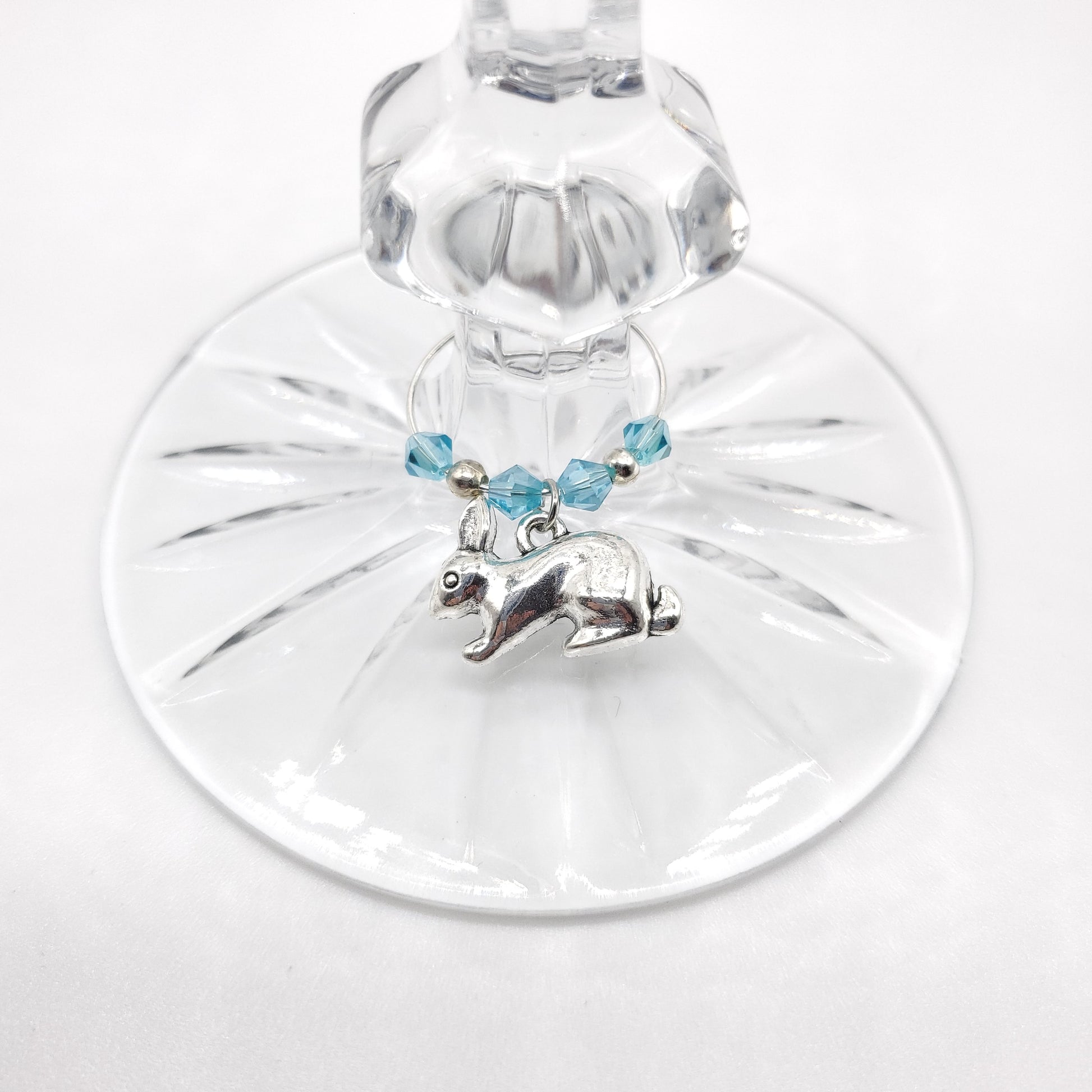 Easter bunny wine charm with crystal beads on a glass