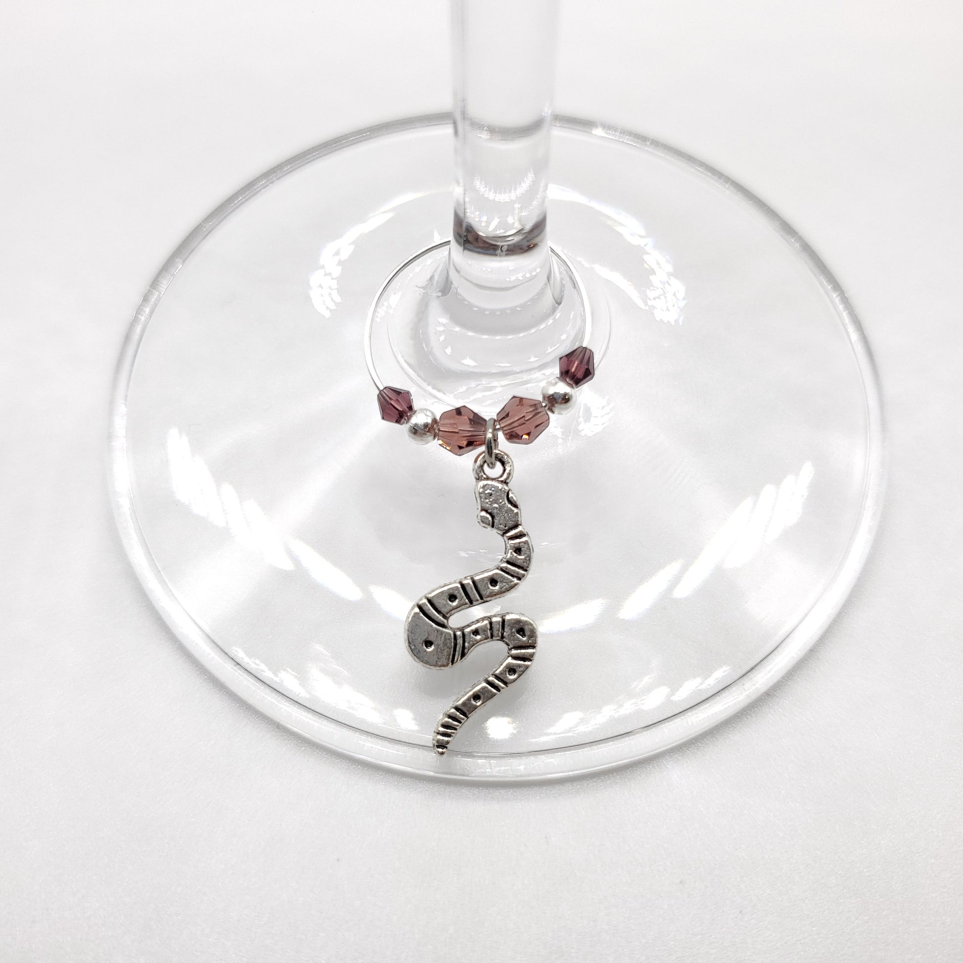 snake wine charms with crystal beads on wine glass stem