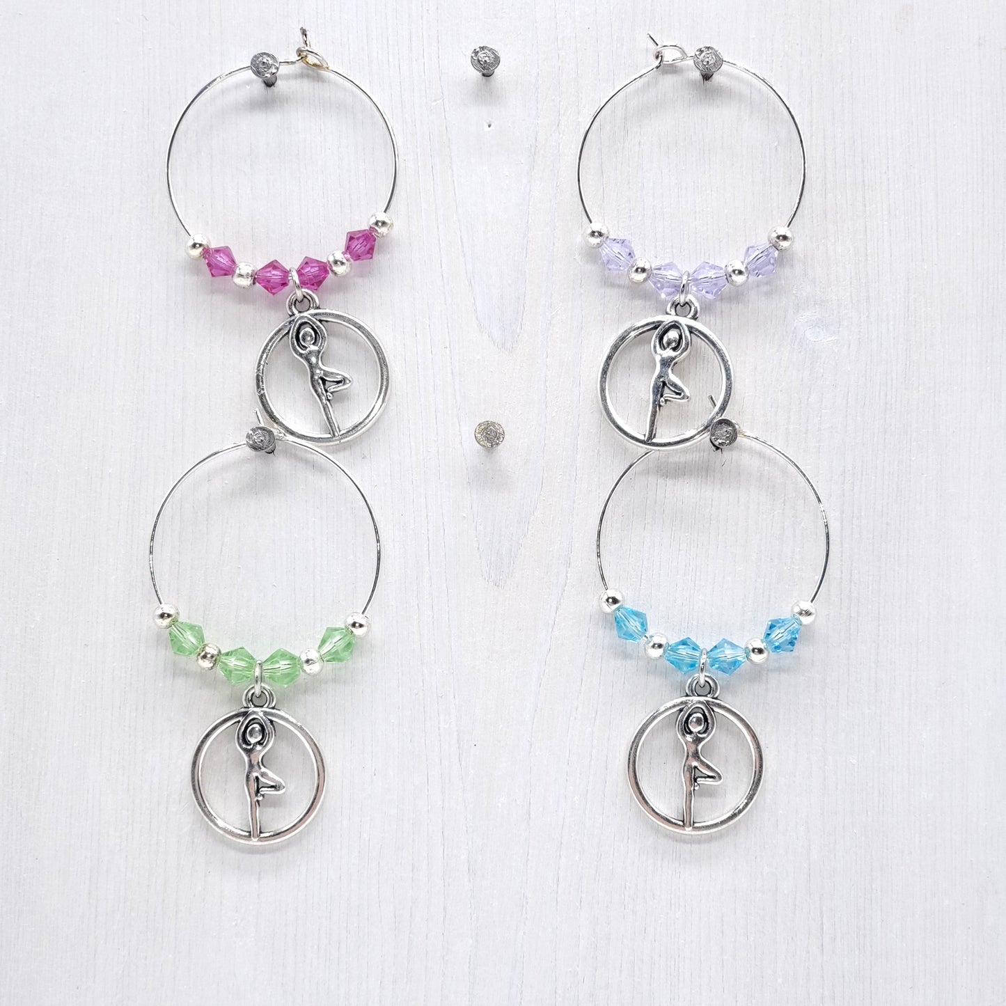 set of 4 yoga tree pose wine glass charms